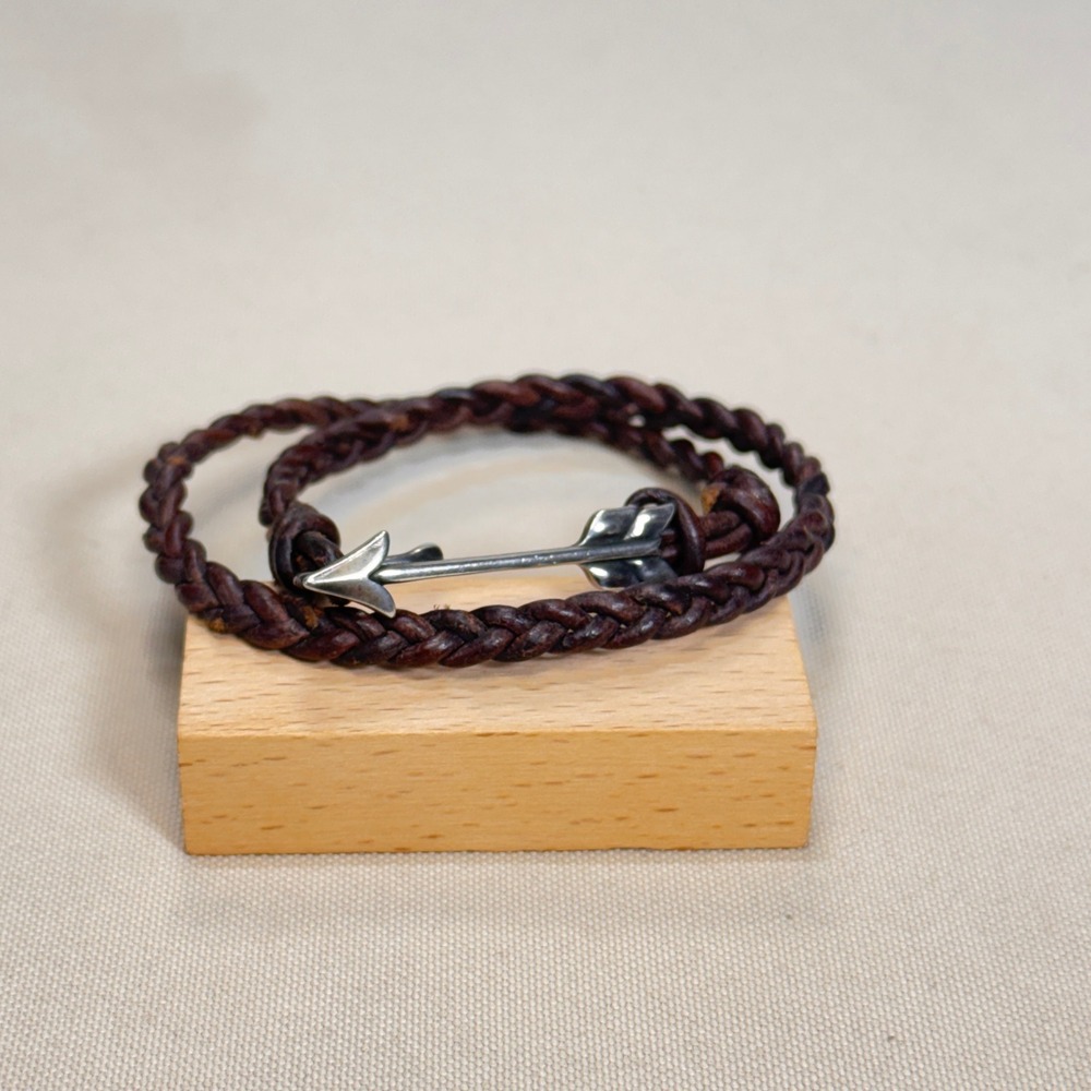 Retired James Avery Sterling Silver Soaring Arrow Braided Leather Bracelet GUC
